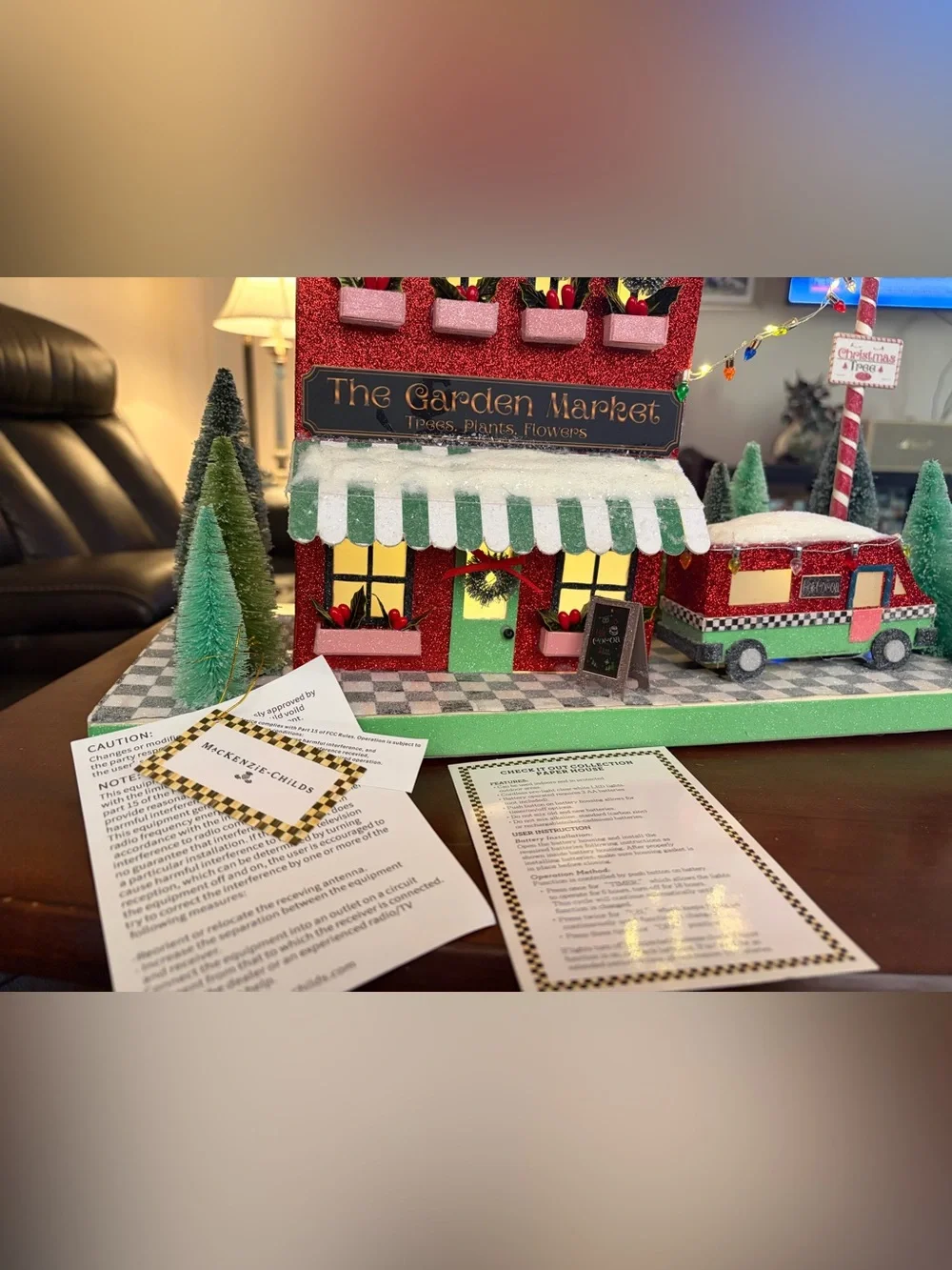 NIB Mackenzie Childs Check It Out Illuminated Market Paper House with Batteries